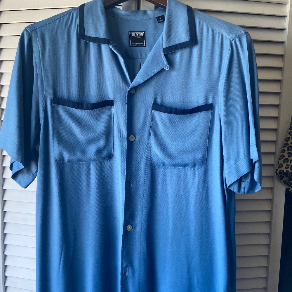 A blue button down